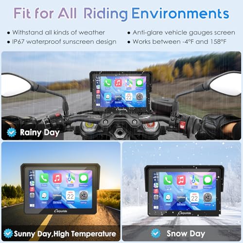 Carpuride W603 Motorcycle Carplay Screen, Wireless CarPlay & Android Auto for Moto, Remote Control，6.3" Waterproof Touchscreen, BT Trans