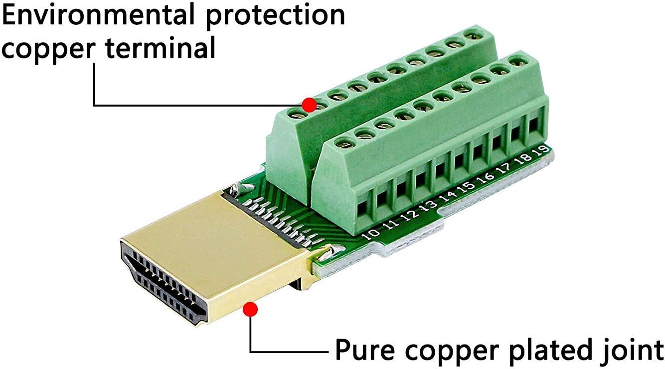 SinLoon 2 Pack HDMI Solderless Adapter Gold Plated HDMI Extension Cable Connector Signals Terminal Breakout Board Free Welding Connector with Plastic