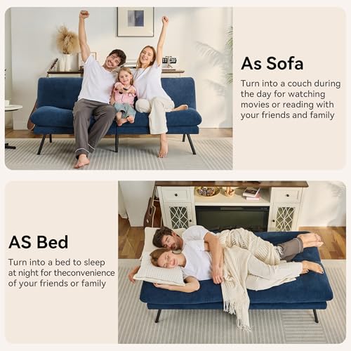 71" Convertible Futon Sofa,Faux Leather Futon Couch Bed,Sleeper Sofa Bed,Memory Foam Modern Folding Small Loveseat for Living Room,Office,Apartment