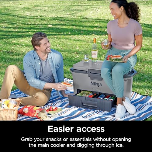 Ninja FB151GY FrostVault 50qt Hard Cooler with Dry Zone, Integrated Fridge-Temp Dry Storage Drawer, Premium Heavy-Duty Insulated Cooler