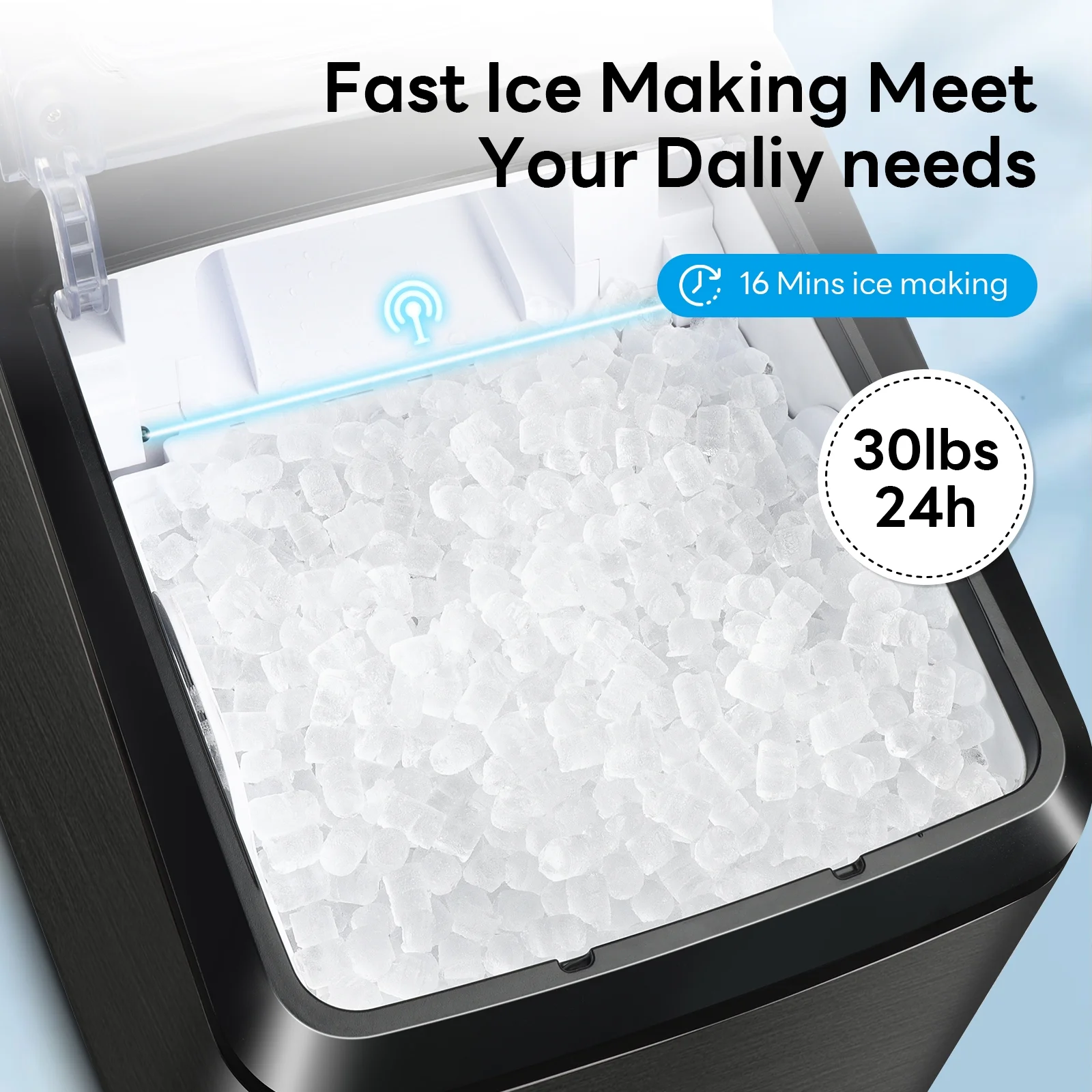 Ice Makers Countertop, Nugget Ice Maker Countertop, 30Lbs Per Day, Portable Pebble Ice Machine, Self-Cleaning