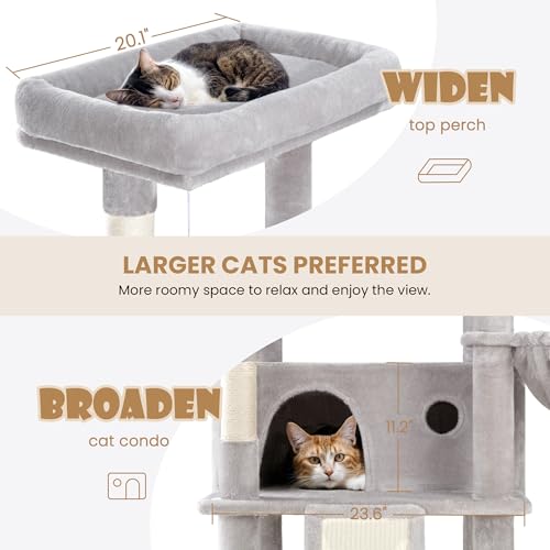 SHA CERLIN 81in Multi-Level Tall Cat Tree Tower for Indoor Kitties/Larger Cat Condo Furniture with Hammock/Cozy Pussycat Perches/Sisal Scratching