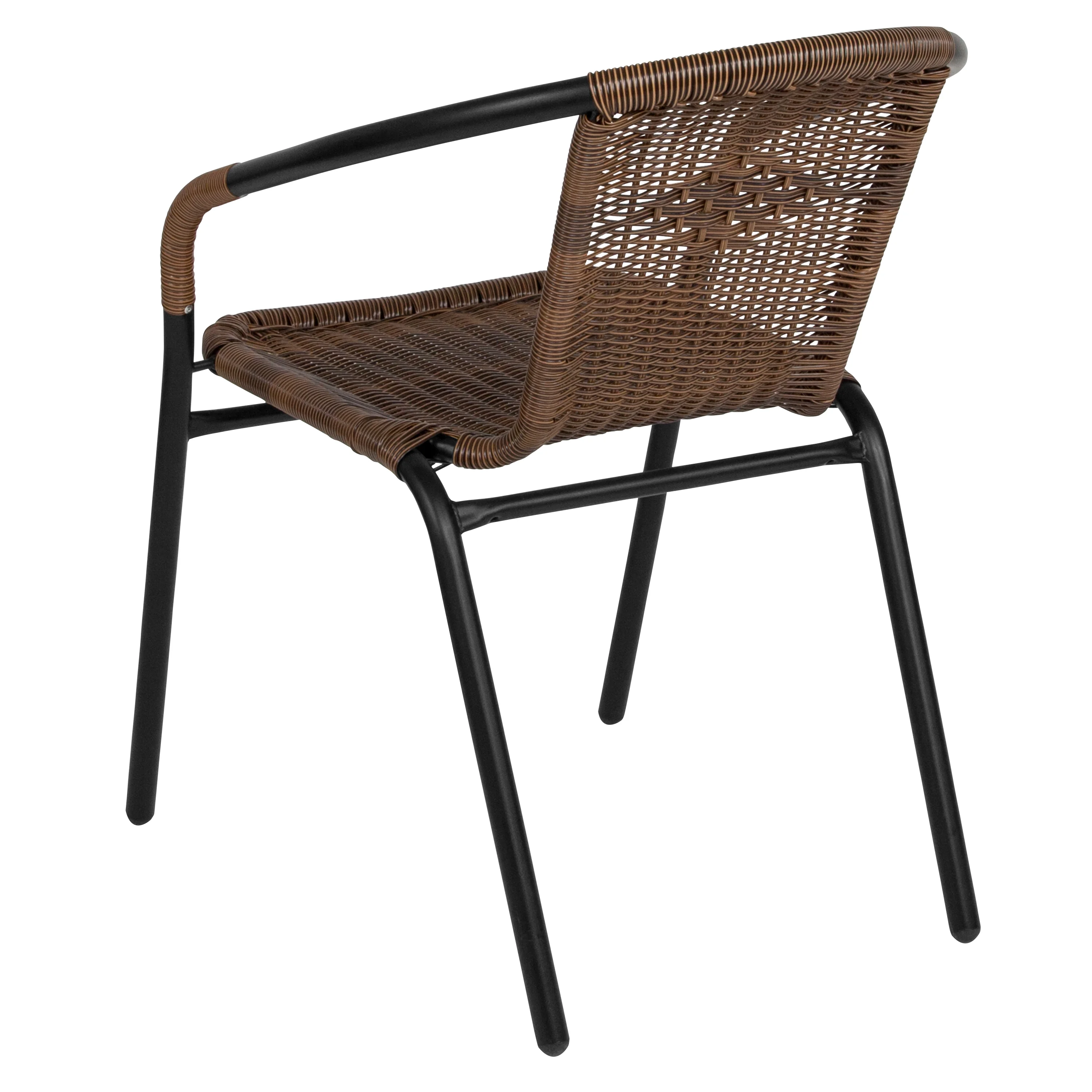 BizChair 2 Pack Medium Brown Rattan Indoor-Outdoor Restaurant Stack Chair