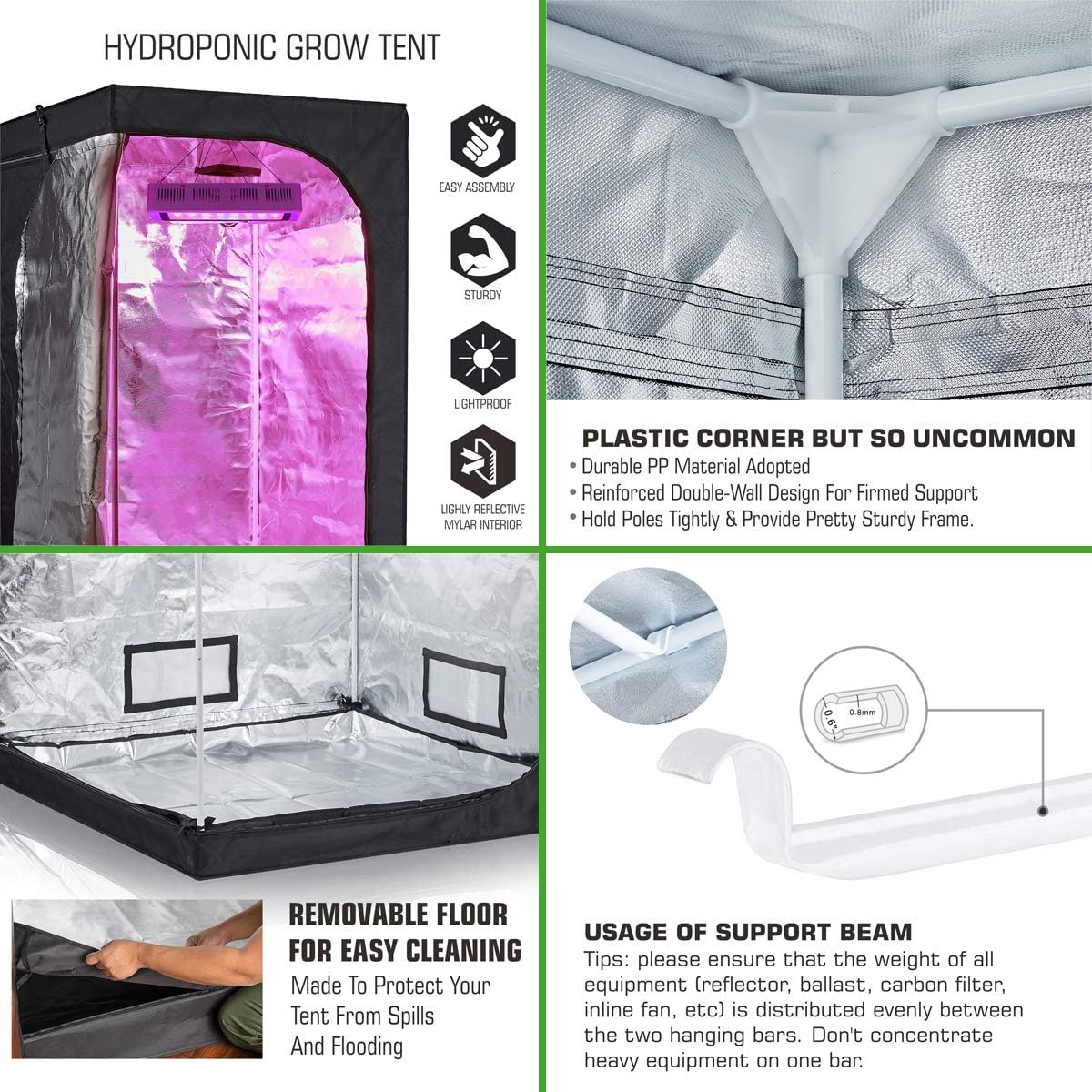 Alphapar 600W New Tech Pro Full Spectrum Sunlike LED Grow Light Kit + 32''x32''x63'' Grow Tent + 4'' Fan Filter Kit Indoor Plant Growing Complete