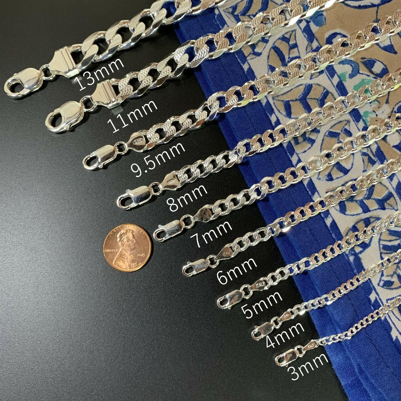 Necklaces for Men Women Kids Real Solid 925 Sterling Silver Chain Plata Diamond Cut Cuban Curb Miami