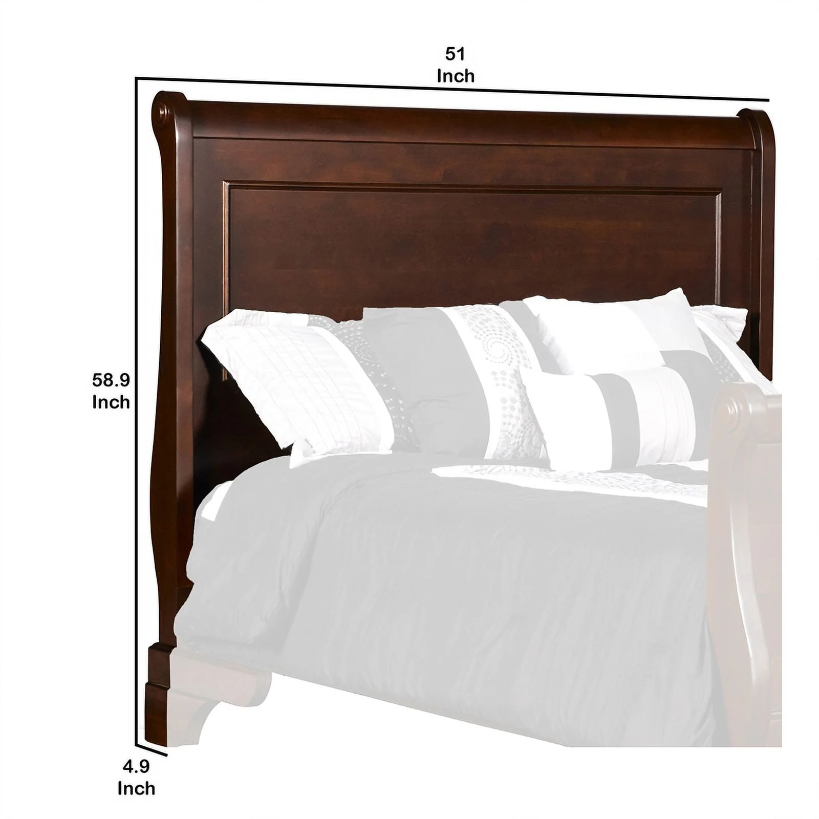 Traditional Full Size Wooden Sleigh Headboard with Curved Back Brown