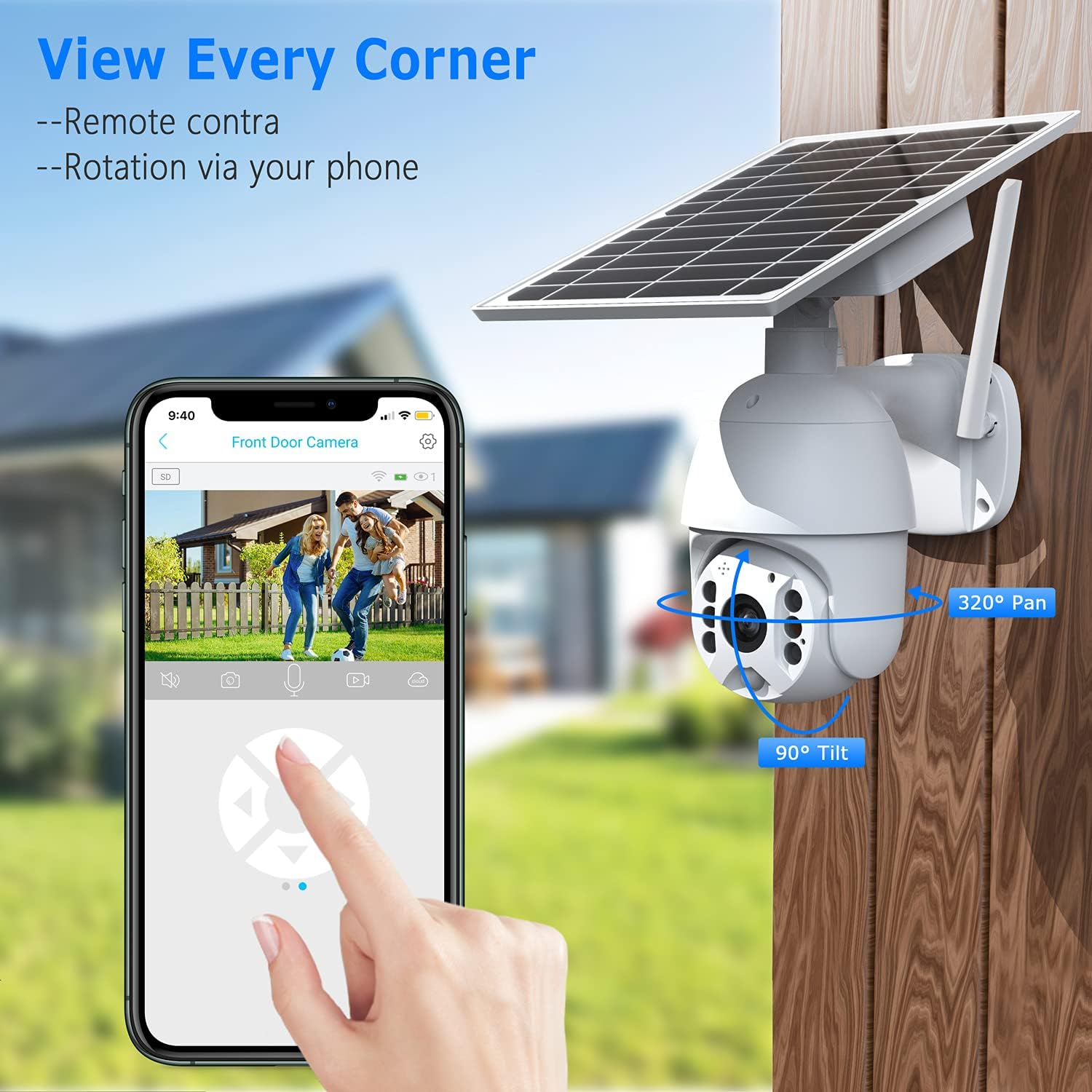 Security Camera Outdoor, 1080P Wireless WiFi PTZ Solar Security Camera with 2-Way Audio, Color Night Vision, IP65 Waterproof,Motion Detection