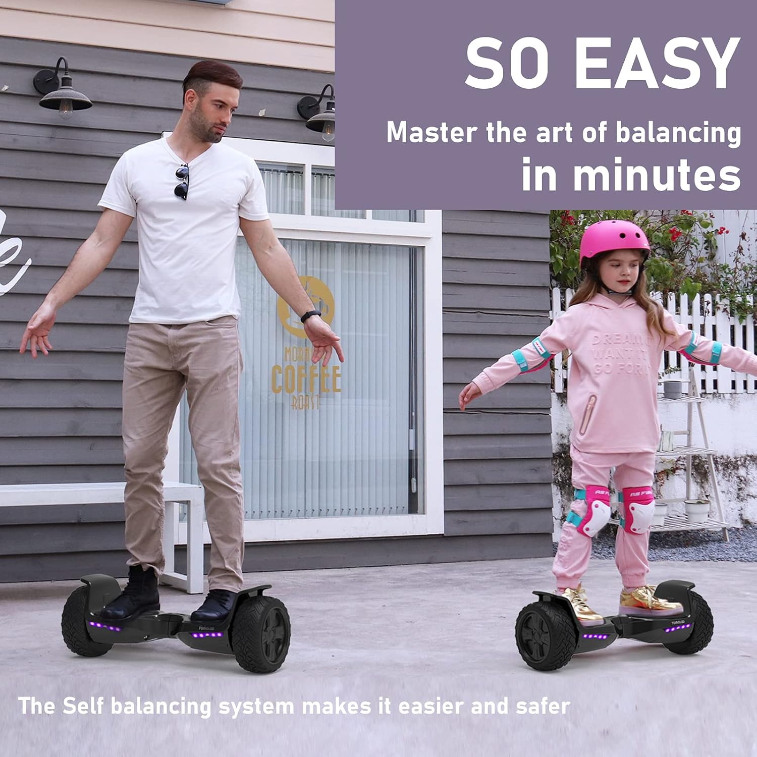 Hoverboard, 8.5 inches All-Terrain Off-Road self-Balancing V2 hoverboards with Color LED Lights, Bluetooth and Speakers, Smart APP Control