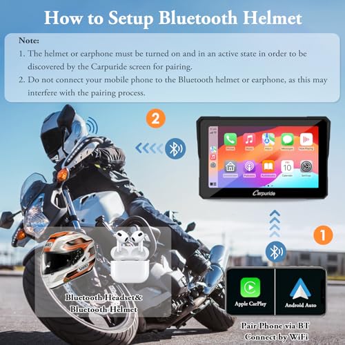 Carpuride W702 for Motorcycle, 7 inch Waterproof Touchscreen, Portable Carplay/Android Auto GPS Navigation for Motorbike, Support Dual Bluetooth