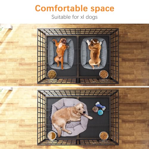 aboxoo 42/48 inch Heavy Duty Metal Dog Crate for 2 Dogs/Large Dog,All Metal Open Top,Dog Kennel Indoor with Wheels,Floor Grid, Tray
