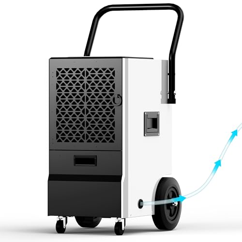 EUHOMY 160 Pints Commercial Dehumidifier for Basement,Large Dehumidifier for Basement With Drain Hose,Timer and 4 Wheels