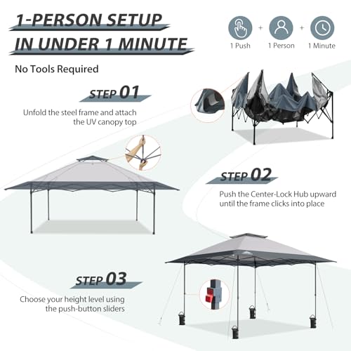 EAGLE PEAK 13x13 Straight Leg Pop Up Canopy Tent Instant Outdoor Canopy Easy Single Person Set up Folding Shelter w/Auto Extending Eaves 169 Square