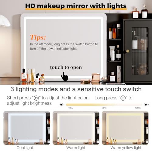 47.24" Big Modern Vanity Desk with Mirror and Lights, Vanity Desk with 29.53" HD Lighted Mirror