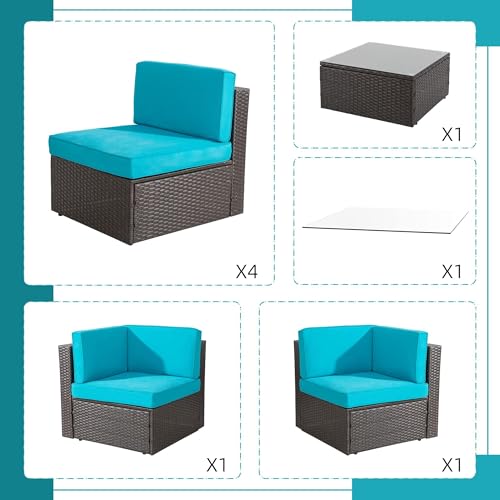 Shintenchi 6 Pieces Patio Furniture Sets Outdoor All-Weather Sectional Patio Sofa Set PE Rattan Manual Weaving Wicker Patio Conversation Set with