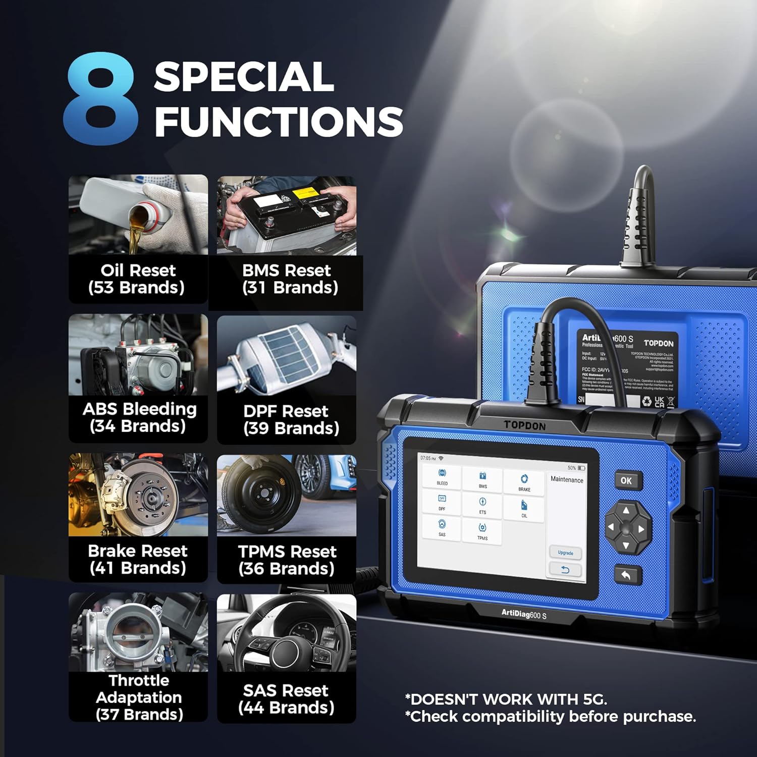 OBD2 Scanner TOPDON AD600S Scan Tool, Code Reader, Diagnostics Scanner for ABS/SRS/at/Engine, 8 Reset Service