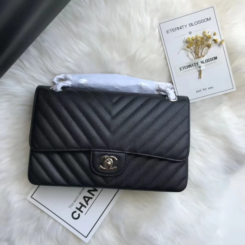 Chanel Chevron Caviar Calfskin Class-Flap Bag A01112 Black