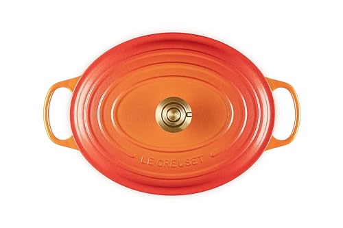 Le Creuset Enameled Cast Iron Signature Oval Dutch Oven, 15.5 qt., Flamme Doree with Crucible Knob
