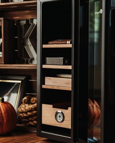 KingChii 16L Electric Cigar Humidors Temperature Control System, Cooling & Heating Humidor Cabinet with Spanish Cedar Wood Shelves & Hygrometer