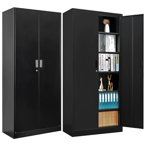 Metal Storage Cabinet with 2 Doors and 5 Adjustable Shelves