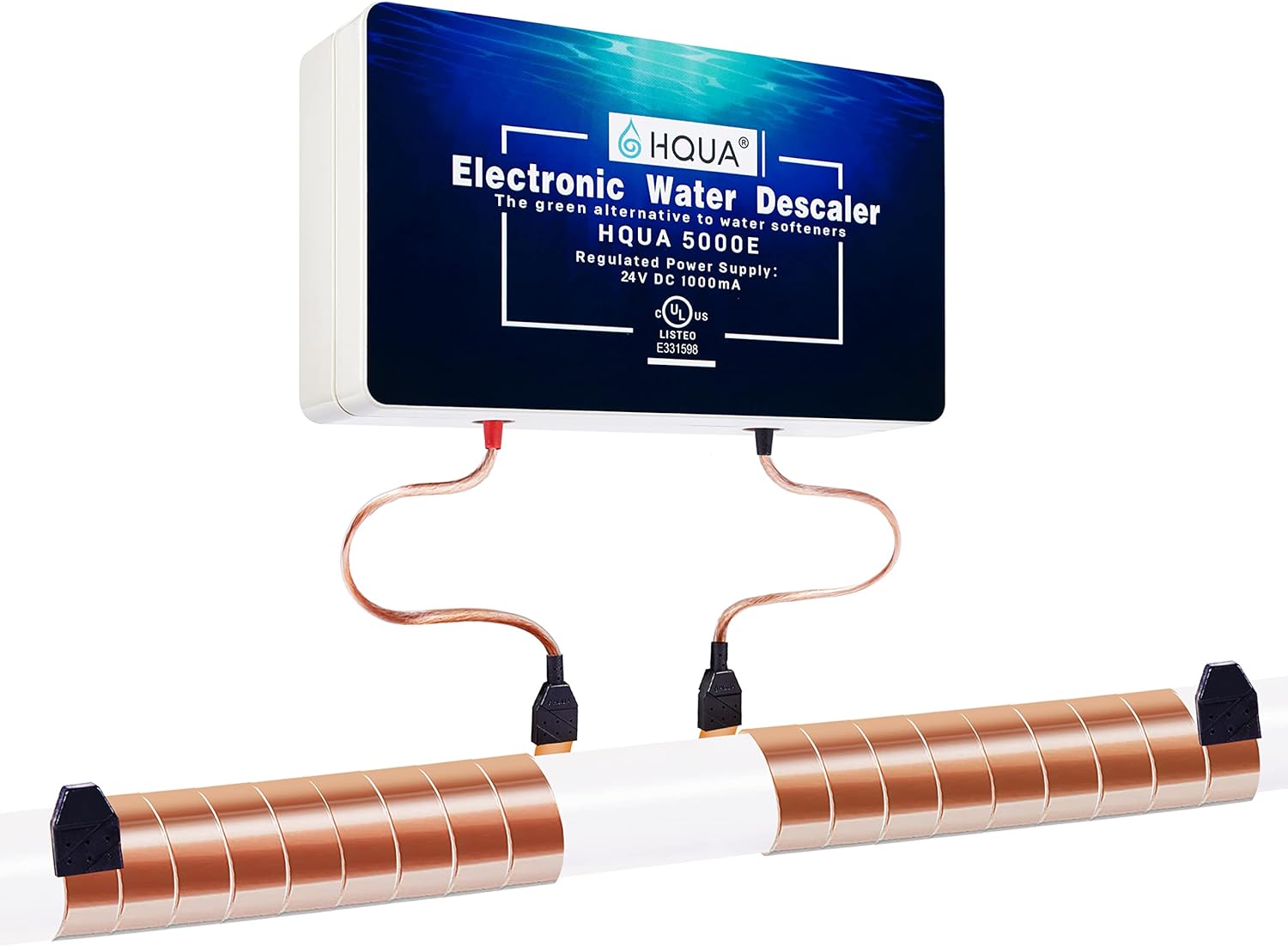 HQUA S350 Whole House Electronic Water Descaler, Alternative Water Softener, Salt Free, Limescale and Rust Removal and Prevention System