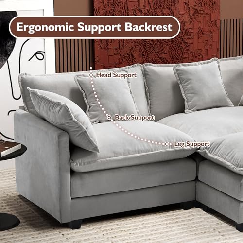 Ihanherry 111.4" U Shaped Modern Cloud Sofa Modular Sectional Couch with 2 Ottoman, 5-Seat Chenille Deep Seat Sofa with Pillow for Living Room