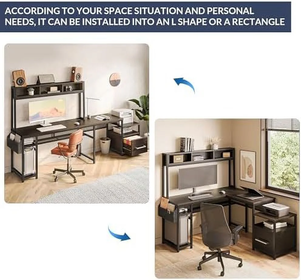 RUNFAYBIU Computer Desk with Monitor Stand and File Cabinet  104"