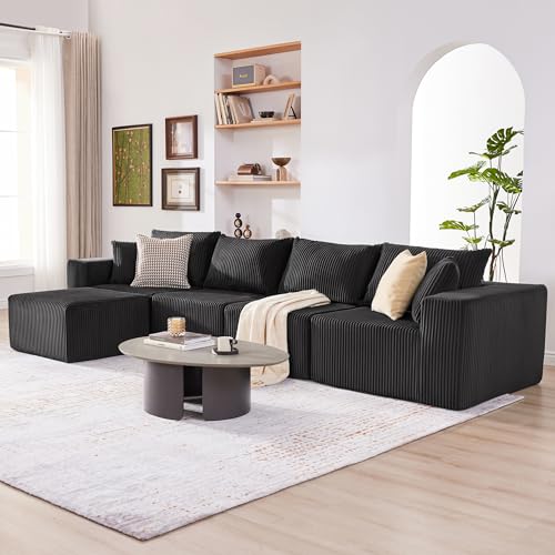 107.4" Cloud Couch Sectional, Modular Sofa with Deep Seat, Plush Corduroy L Shaped Boneless Couch, Convertible Sectional Couches for Living Room