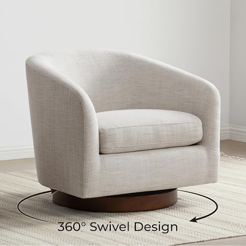 CHITA Swivel Accent Chair, FSC Certified Upholstered Fabric Barrel Chair for Living Room, Fully Assembled, Flax Beige