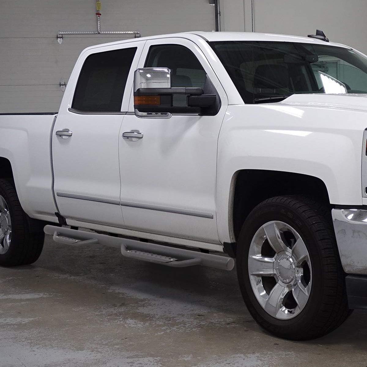 Step Pad Nerf Bar Running Boards Compatible with Silverado Sierra 1500 2500HD 3500HD Extended Cab 07-19, Mild Steel, Black Powder Coated