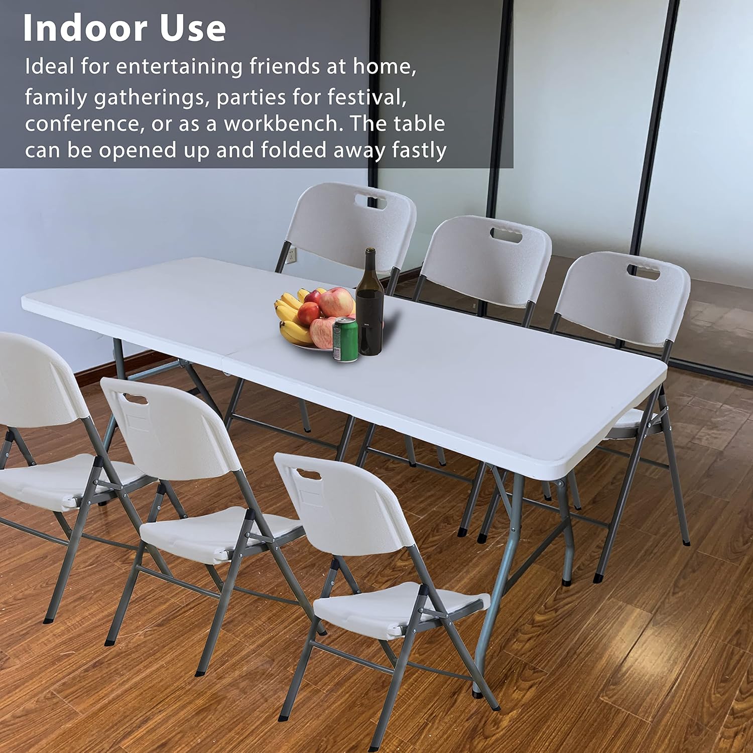JingPieCle 4 Foot Folding Table Adjustable Height 4 ft Table Portable Plastic Dining Table Folding Utility Table 4ft Folding Card Table