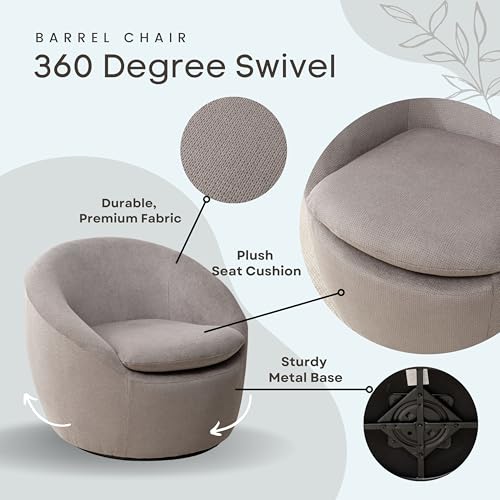 360 Swivel Accent Barrel Chair with Storage Ottoman & Headrest