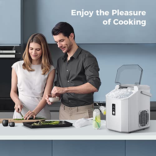 AGLUCKY Nugget Ice Maker Countertop, Portable Pebble Ice Maker Machine with Handle, 35lbs/24H, One-Click Operation