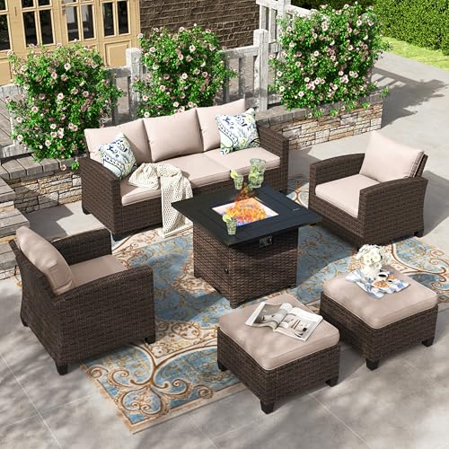 HERA'S HOUSE Patio Furniture Set with 56" Fire Pit Table, Outdoor Patio Conversation Sets