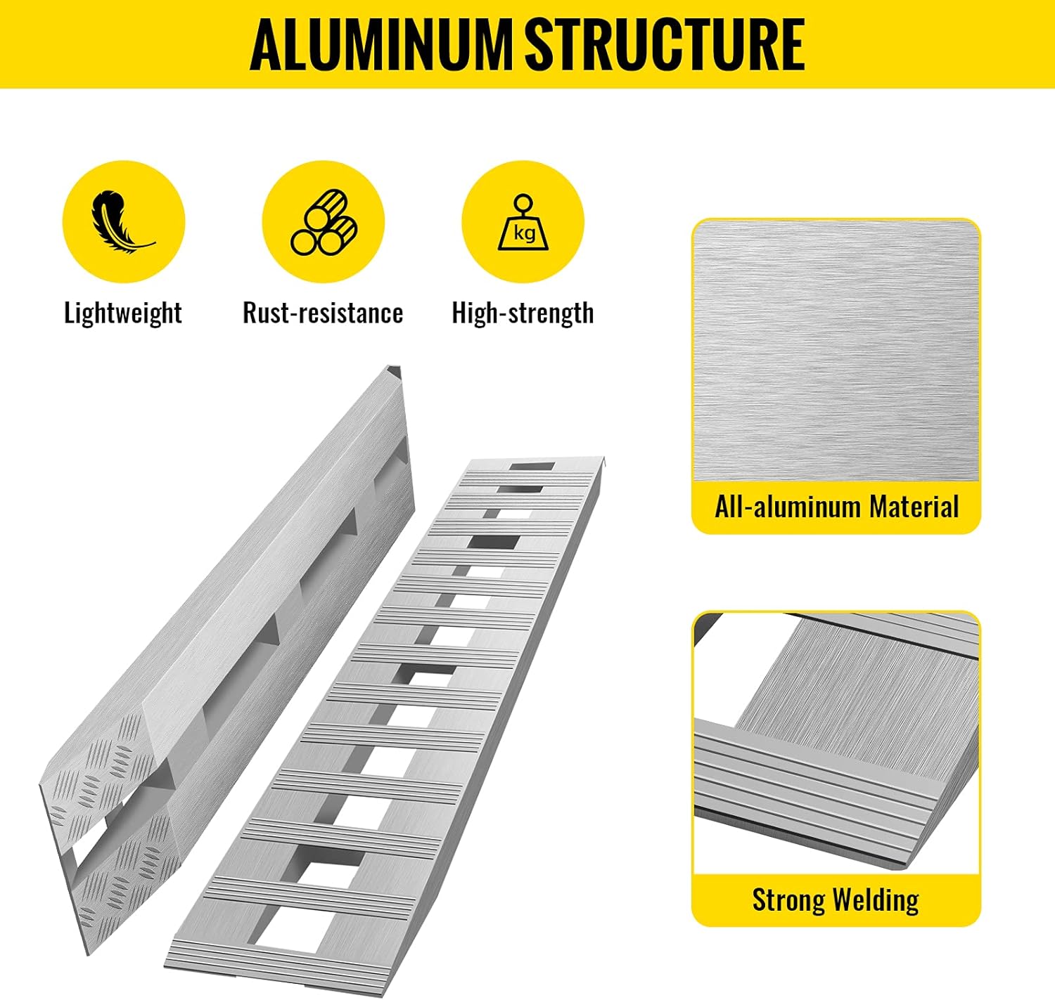 84'' X 15'' Aluminum Trailer Ramps 6000LBS Total Beavertail Hook End 1 Pair 2 Ramps