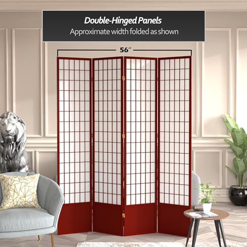 Red Lantern 7 ft. Tall Window Pane Shoji Screen-White-3 Panels Room Divider