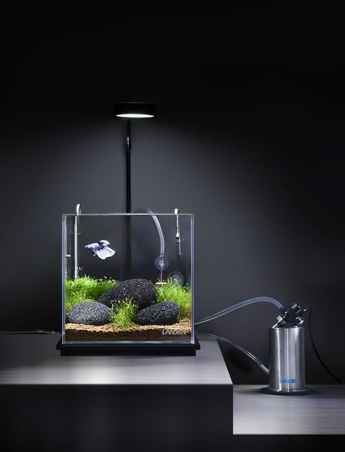 LANDEN PURA 50 Mini External Canister Filter for Aquarium System, up to 5 Gallon, Stainless Steel Aquarium Canister with Water Pump