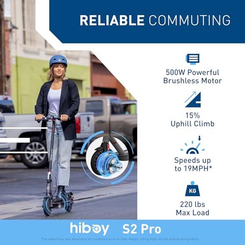 Hiboy S2/S2 Pro/S2 MAX Electric Scooter, 350-500W Motor, 8.5"-10" Solid Tires, 17-40.4 Miles Range