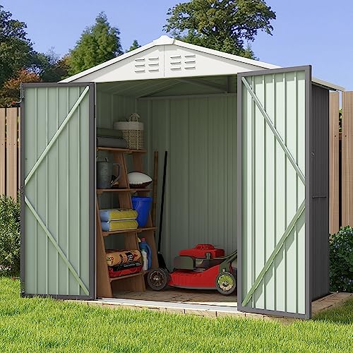 Patiowell 5x3 FT Outdoor Storage Shed, Tool Shed with Sloping Roof and Lockable Door, Metal Shed for Backyard Garden Patio Lawn, Brown