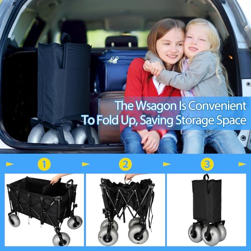 Beach Wagon with Big Wheels for Sand,Heavy Duty Collapsible Wagon with All-Terrain 9" Pneumatic Tires and Detachable Cooler