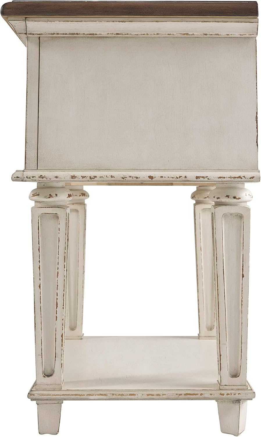 Signature Design by Ashley Realyn French Country 3 Drawer Nightstand with Electrical Outlets & USB Ports, Chipped White
