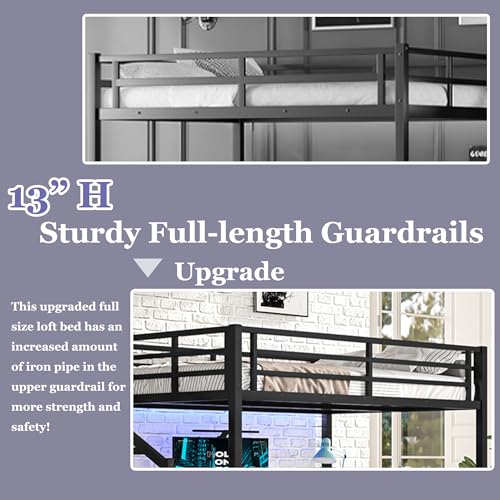Bellemave Full Size Metal Loft Bed with L Shaped Desk and Wardrobe, Heavy Duty Loft Bed Frame with Storage Stairs