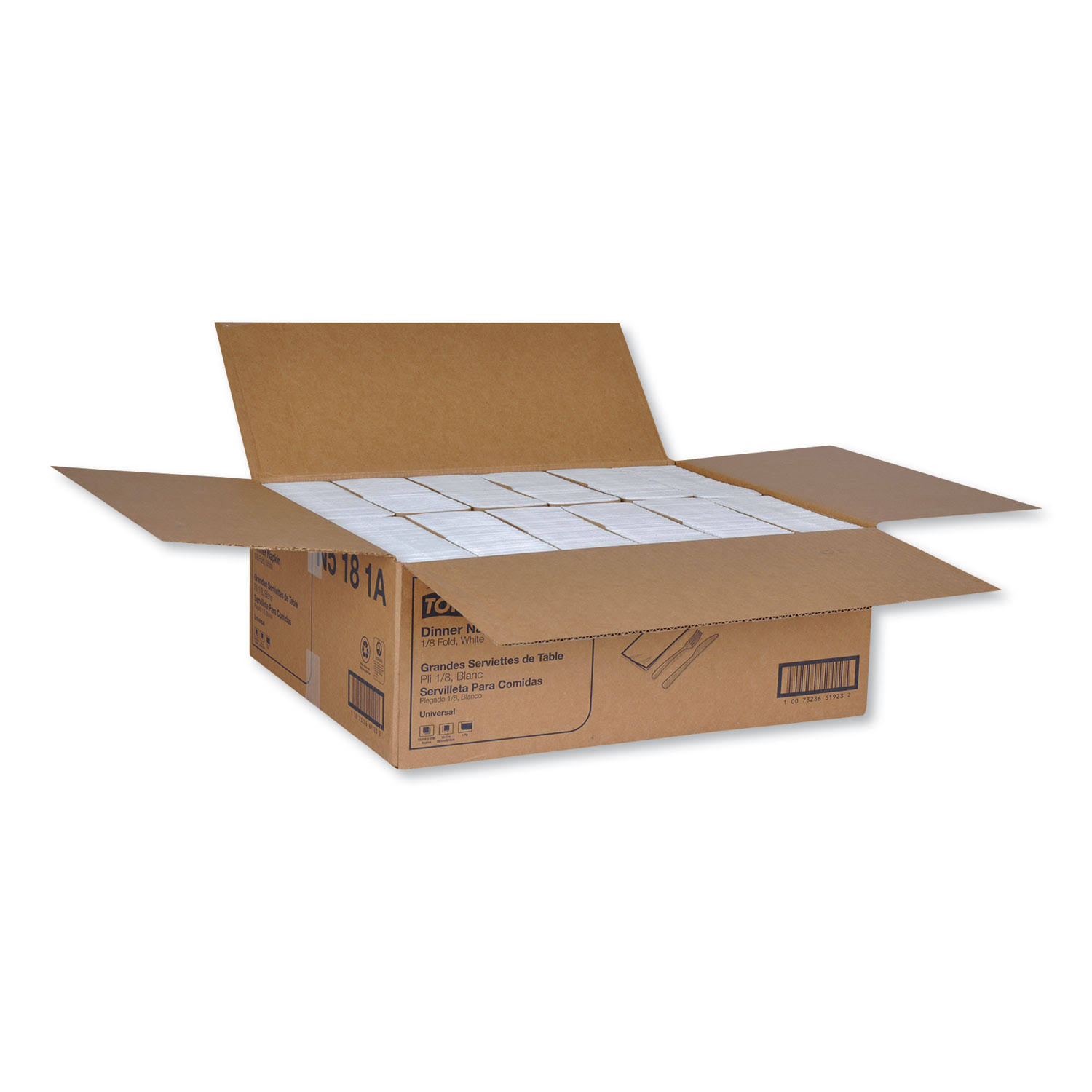 Universal White 1/8 Fold 1-Ply Dinner Napkins, 3000/Carton