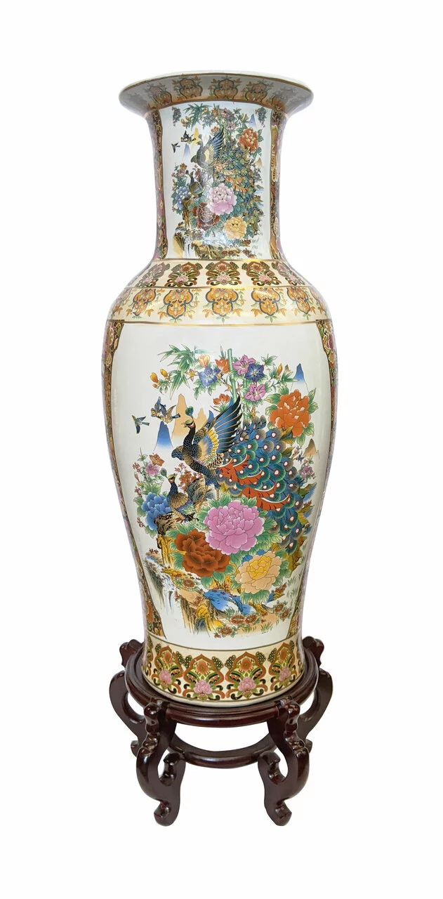 Japanese Porcelain Satsuma Vase, 36" - Oriental Furniture Warehouse