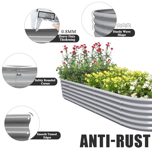 2 Pack 8x3x1.5FT Galvanized Raised Garden Bed Kit Oval Metal Ground Planter Box Outdoor Bottomless Planter Raised Beds for Vegetables Flowers Herbs
