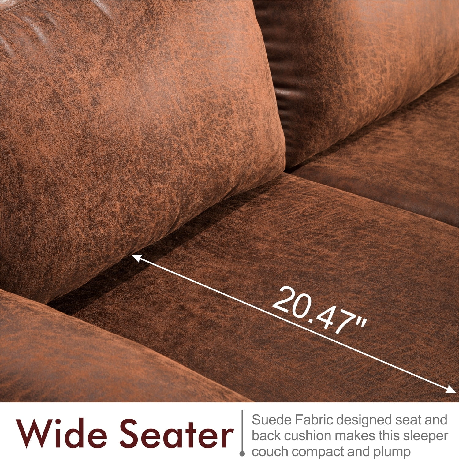OVIOS  Mid-Century SUEDE Leather Chaise Reversible Sofa Brown Suede Left Facing Classic