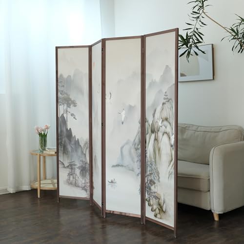 6 Panel Room Divider Screen,Double Faced Room Divider Folding Wall Divider for Room Separation,Mountains and Waters Landscape,67" H x 94.5" W