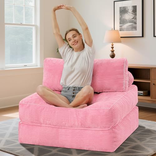 HABUTWAY Folding Sofa Bed, Convertible Sleeper Chair Bed w/Dual-Pillow & Handle, Foldable Floor Sofa Lounge w/Back Support for Living Room, Bedroom