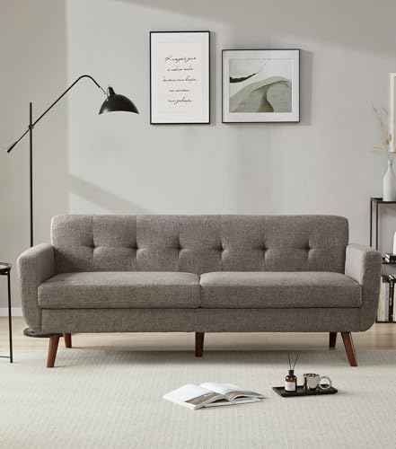 Tbfit L Shaped Couch Sofa, 80" W Mid-Century Modern Sectional Couches, 3 Seater Sofas with Wide Chaise Lounge & Two Pillows
