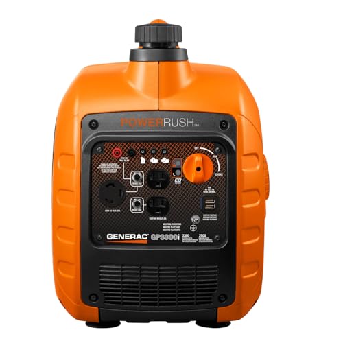 Generac 3,300-Watt Gas-Powered Portable Inverter Generator - Lightweight Design - USB Ports for Mobile Device Charging - COsense Technology