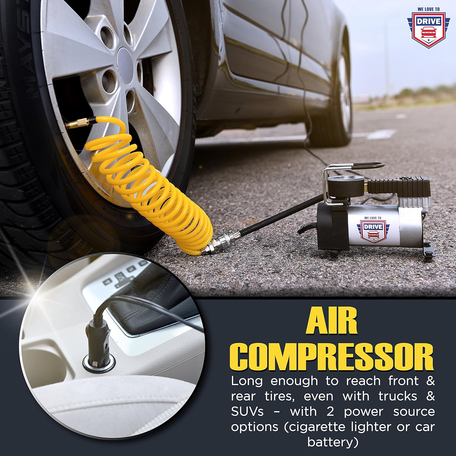 12V DC Best Air Compressor Tire Inflator with Gauge, 150 PSI Portable Air Pump for Car Tires, Trucks & Inflatables